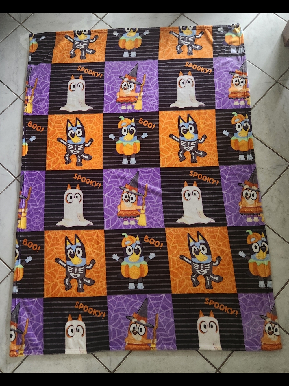 Bluey Kids Halloween Costume Blanket Orange, Purple, Black Ghost & Pumpkin Print